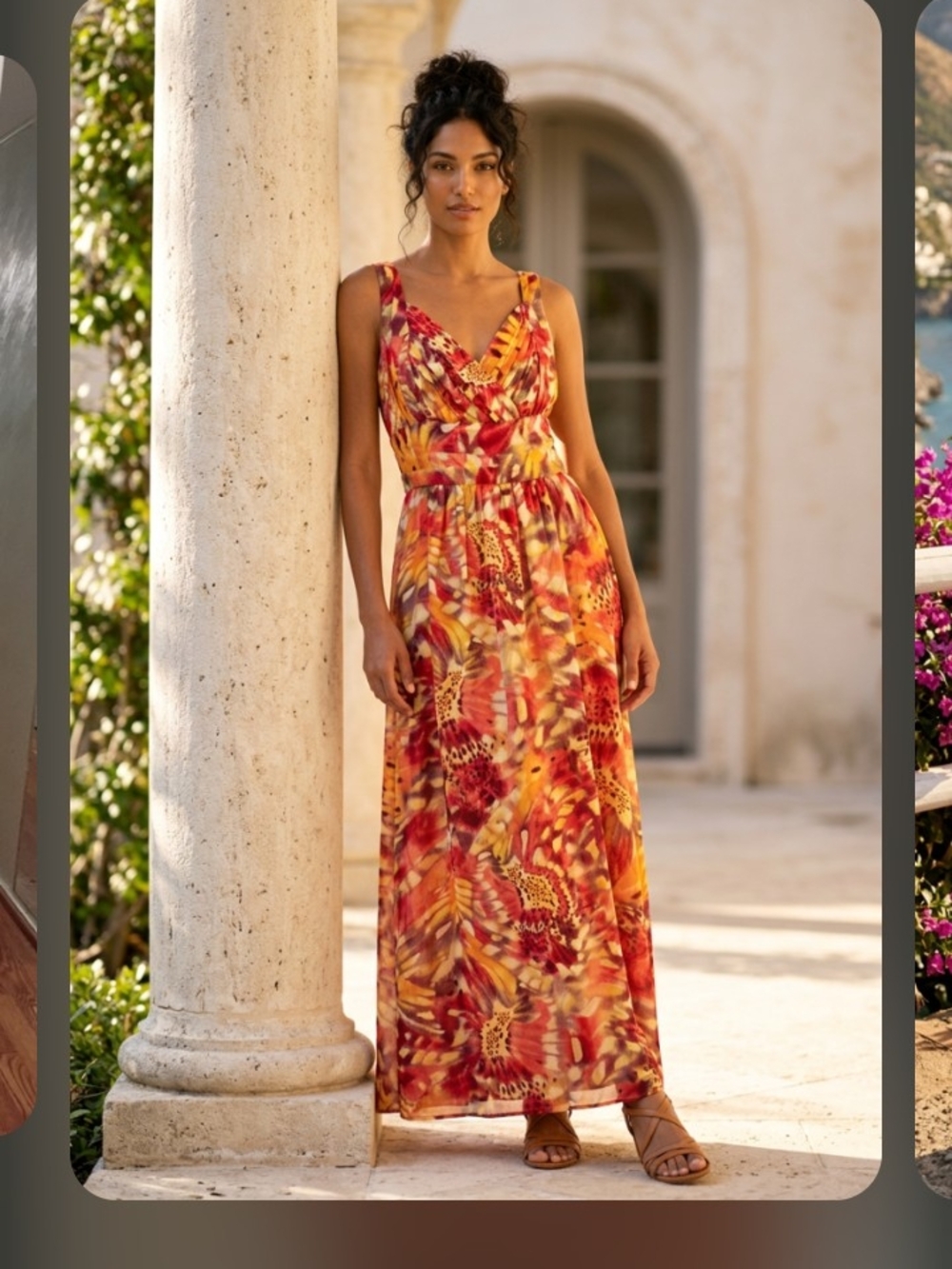 Doncaster Red & Yellow Sleeveless Print Maxi Dress